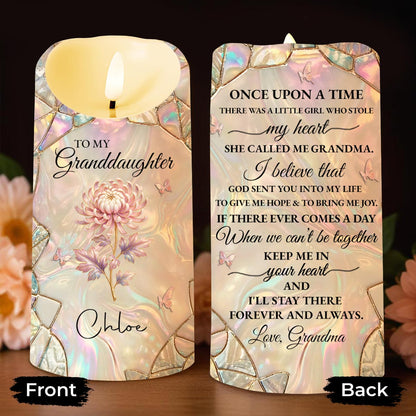 To My Granddaughter Once Upon A Time Birth Month Flower Butterflies - Personalized Custom LED Candle - GDT691_LECA