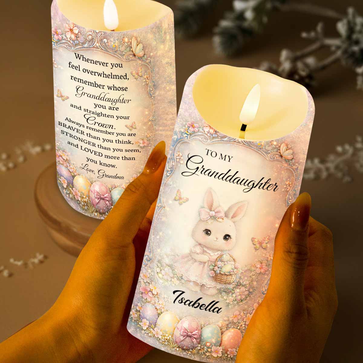 To My Granddaughter Whenever You Feel Overwhelmed Rabbit And Flower - Personalized Custom LED Candle - GDT693_LECA