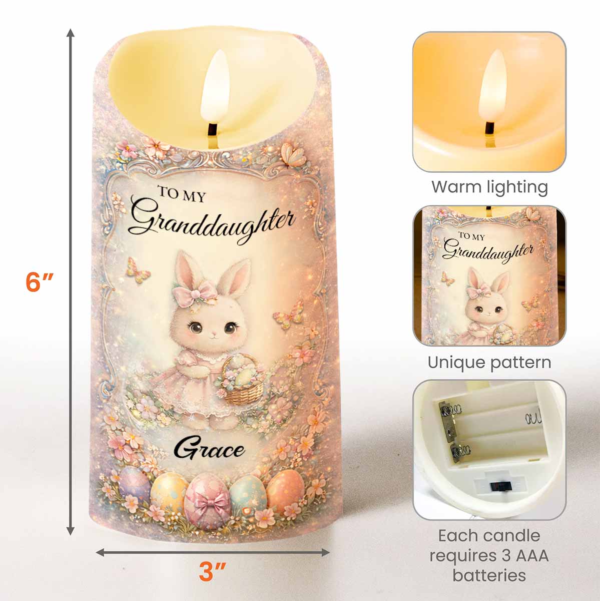 To My Granddaughter Whenever You Feel Overwhelmed Rabbit And Flower - Personalized Custom LED Candle - GDT693_LECA