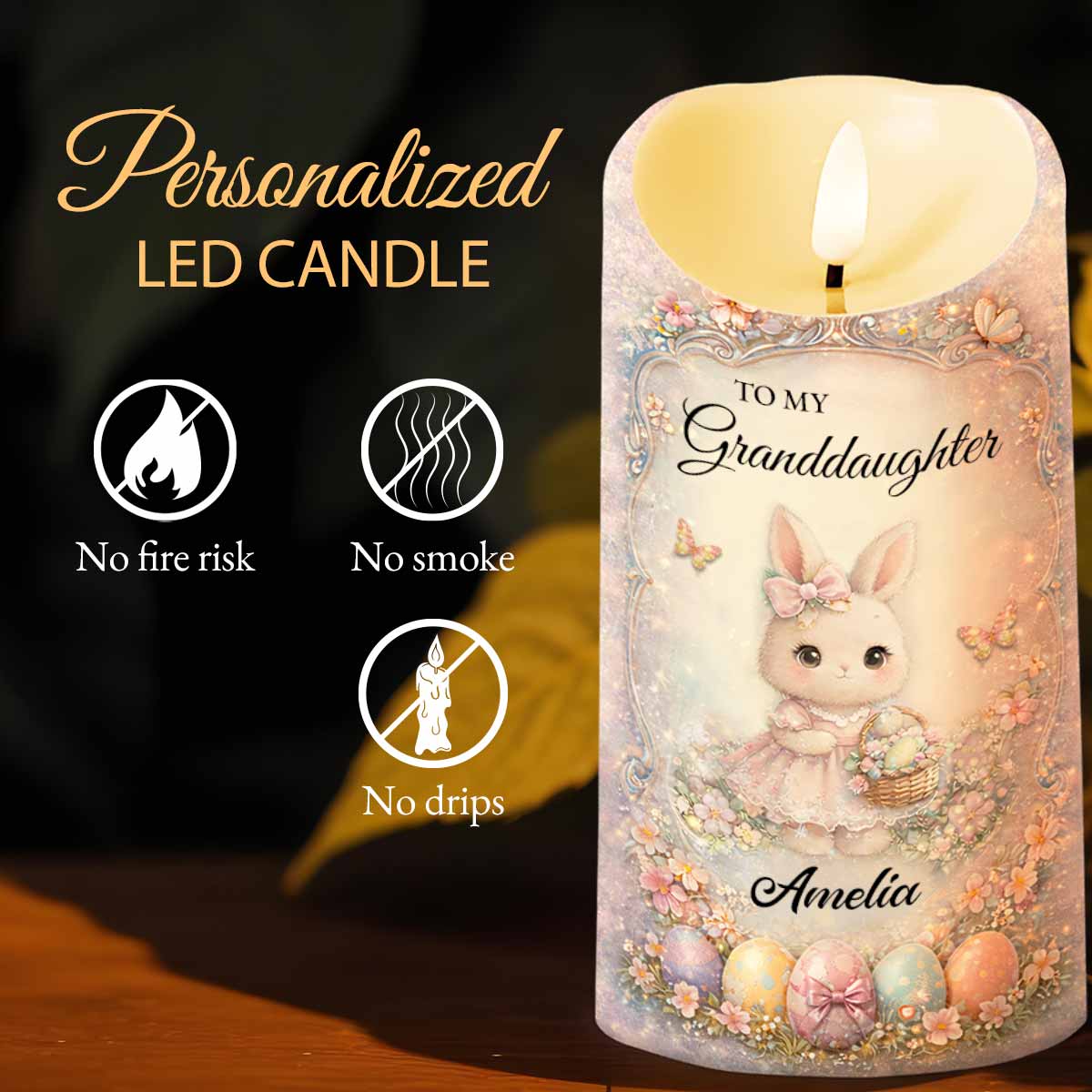 To My Granddaughter Whenever You Feel Overwhelmed Rabbit And Flower - Personalized Custom LED Candle - GDT693_LECA