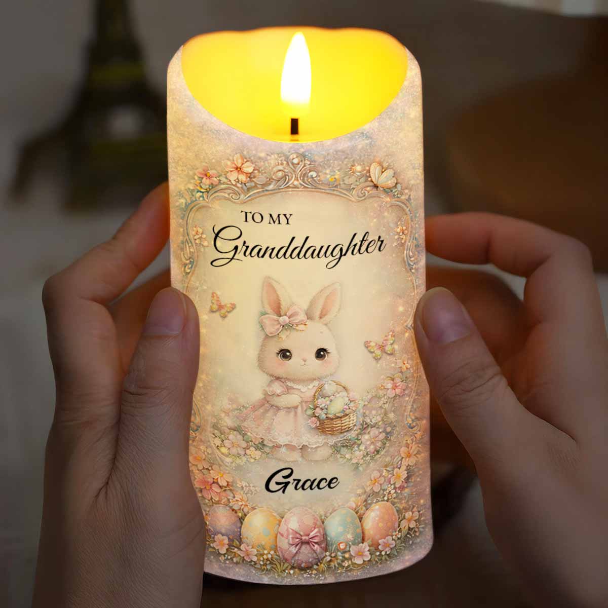 To My Granddaughter Whenever You Feel Overwhelmed Rabbit And Flower - Personalized Custom LED Candle - GDT693_LECA