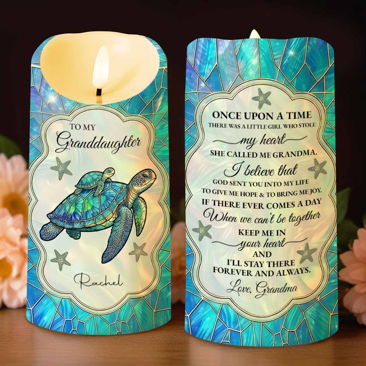 To My Granddaughter Once Upon A Time Sea Turtle Mosaic - Personalized Custom LED Candle - GDT701_LECA
