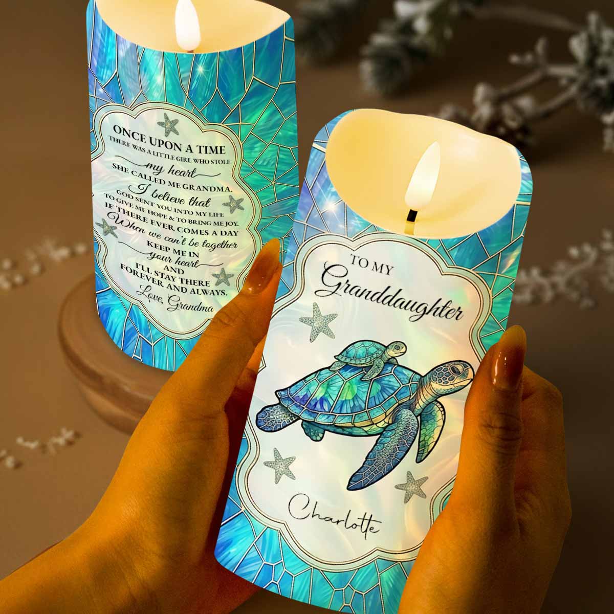 To My Granddaughter Once Upon A Time Sea Turtle Mosaic - Personalized Custom LED Candle - GDT701_LECA