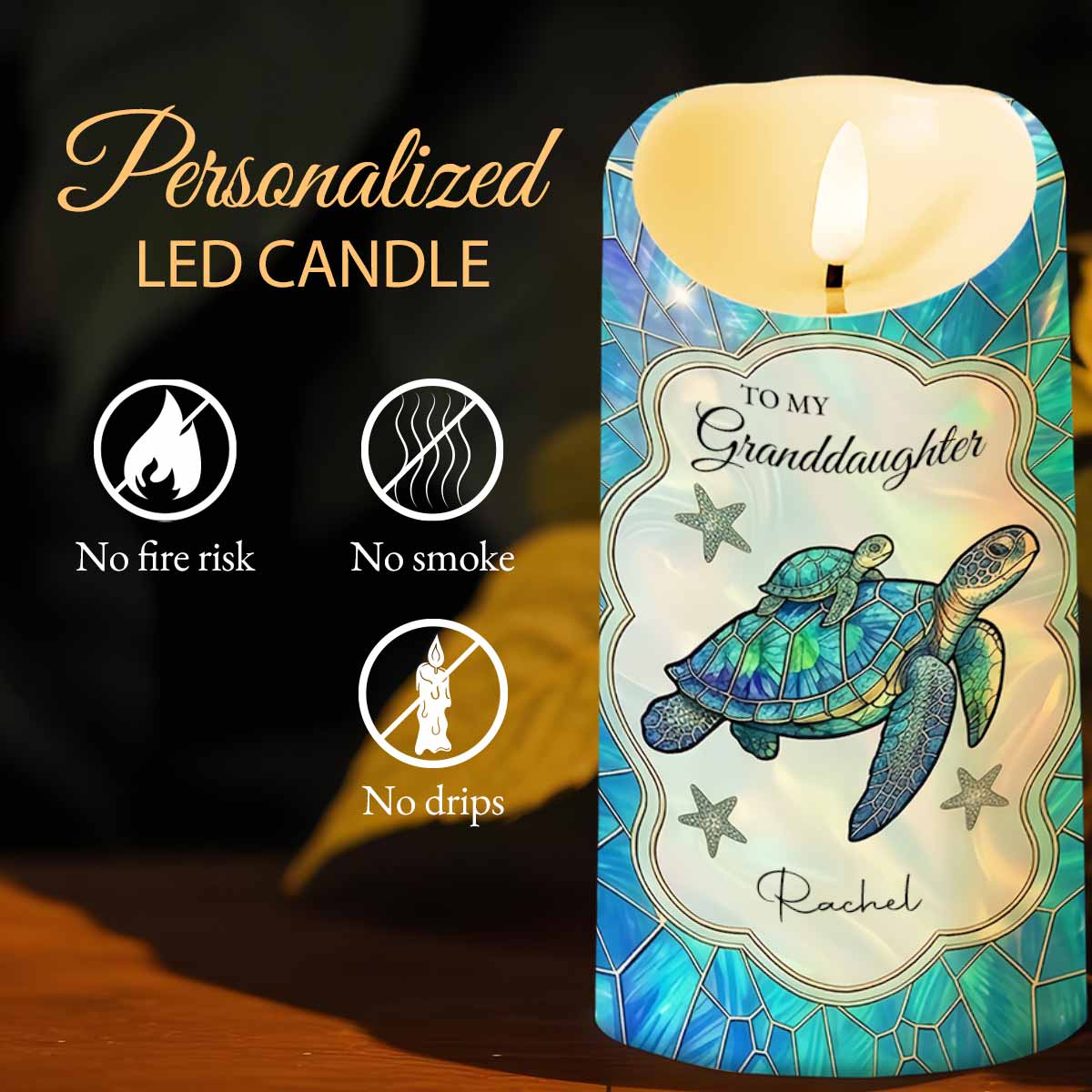 To My Granddaughter Once Upon A Time Sea Turtle Mosaic - Personalized Custom LED Candle - GDT701_LECA