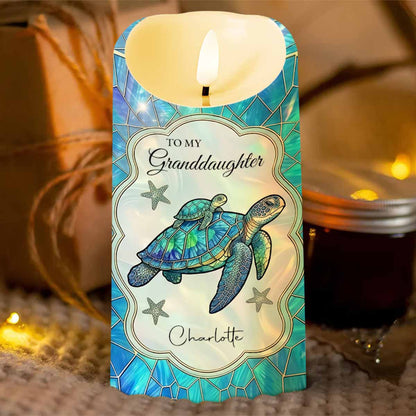 To My Granddaughter Once Upon A Time Sea Turtle Mosaic - Personalized Custom LED Candle - GDT701_LECA