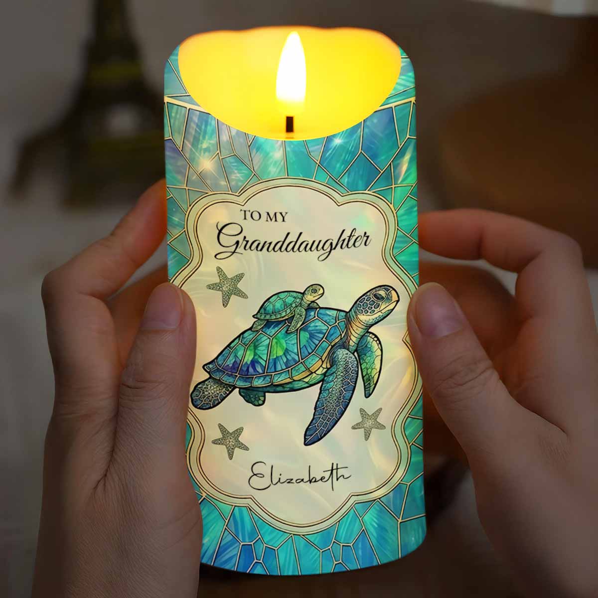 To My Granddaughter Once Upon A Time Sea Turtle Mosaic - Personalized Custom LED Candle - GDT701_LECA