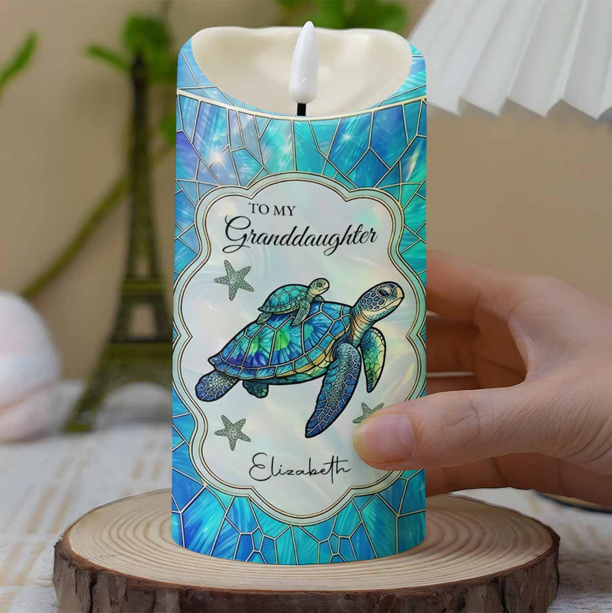 To My Granddaughter Once Upon A Time Sea Turtle Mosaic - Personalized Custom LED Candle - GDT701_LECA