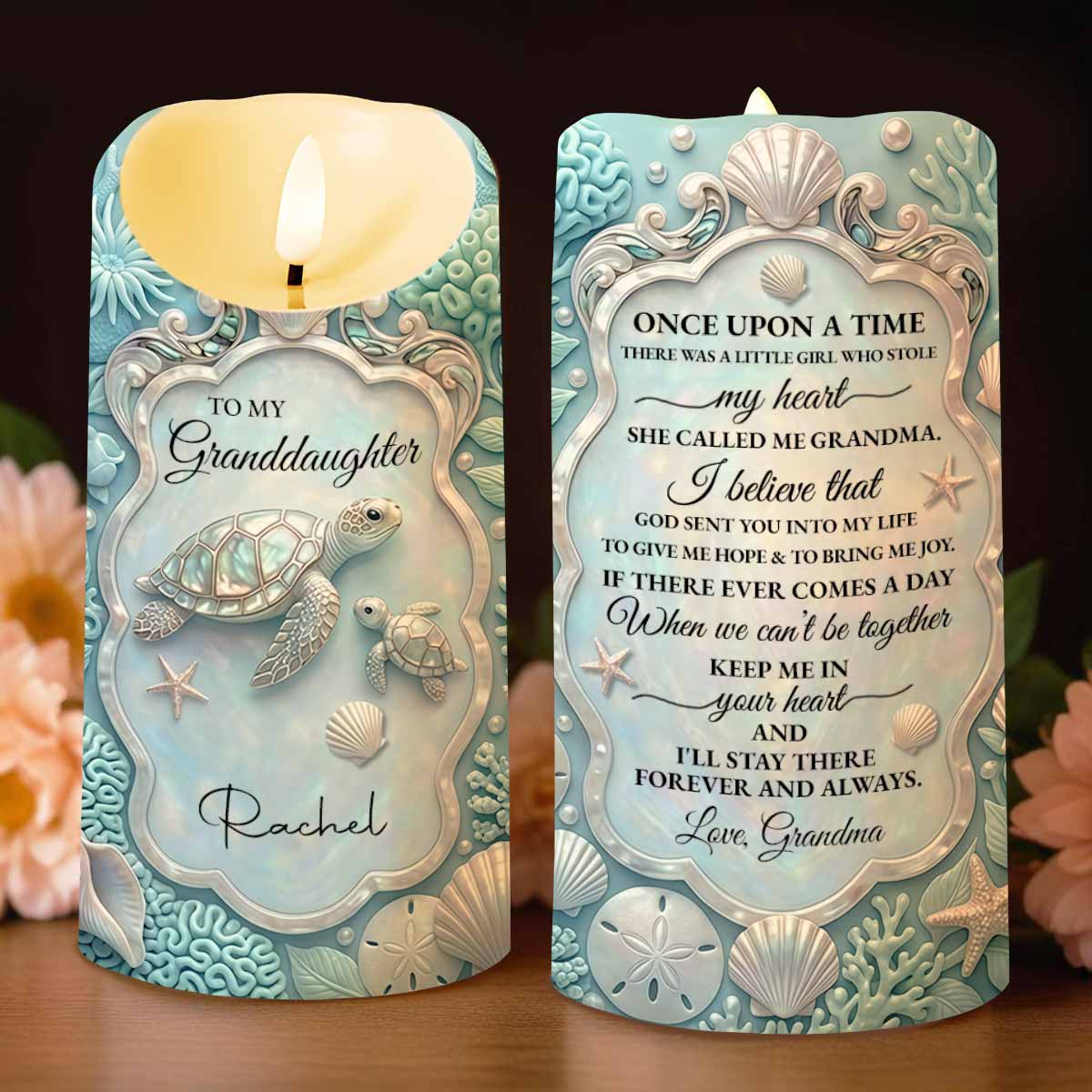 To My Granddaughter Once Upon A Time Sea Turtle And Shells - Personalized Custom LED Candle - GDT702_LECA