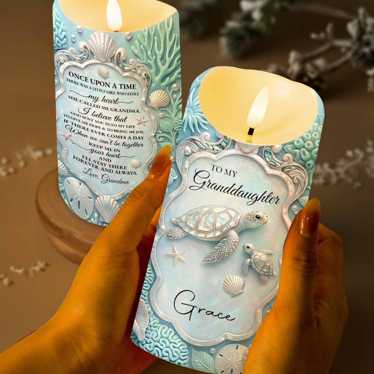 To My Granddaughter Once Upon A Time Sea Turtle And Shells - Personalized Custom LED Candle - GDT702_LECA