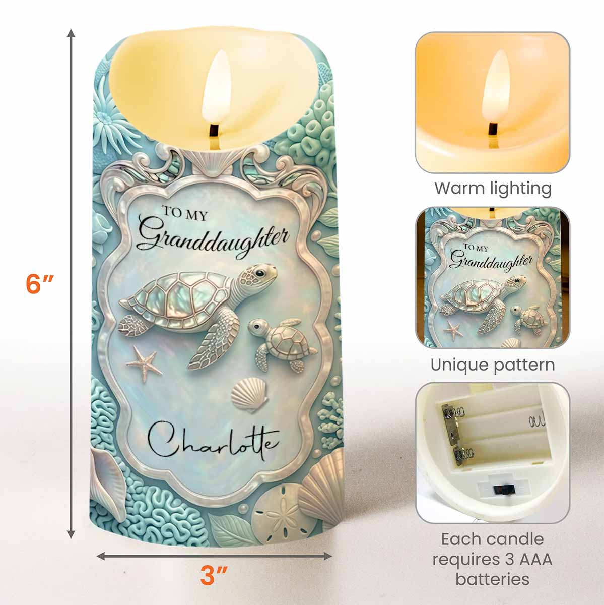 To My Granddaughter Once Upon A Time Sea Turtle And Shells - Personalized Custom LED Candle - GDT702_LECA