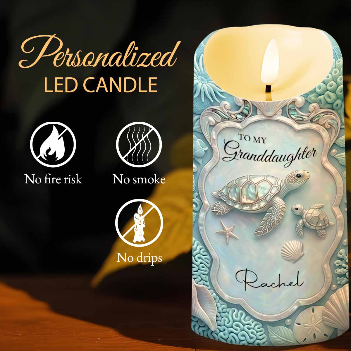 To My Granddaughter Once Upon A Time Sea Turtle And Shells - Personalized Custom LED Candle - GDT702_LECA