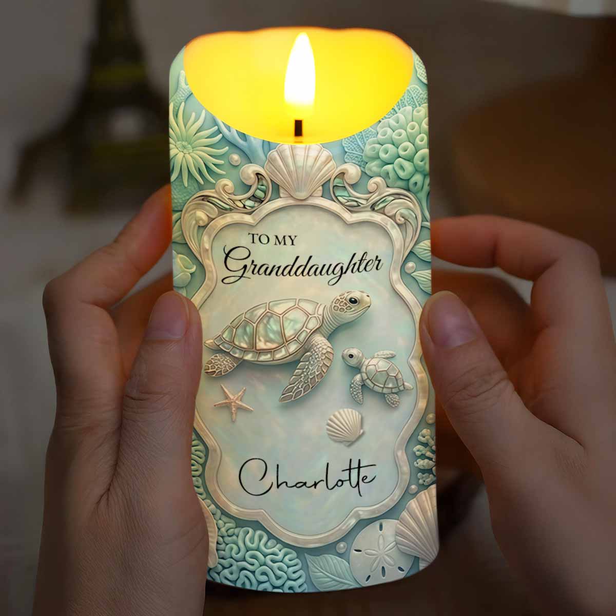 To My Granddaughter Once Upon A Time Sea Turtle And Shells - Personalized Custom LED Candle - GDT702_LECA