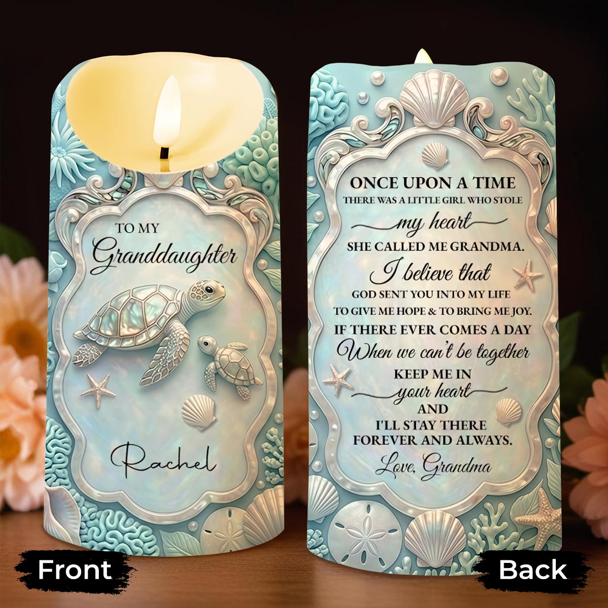To My Granddaughter Once Upon A Time Sea Turtle And Shells - Personalized Custom LED Candle - GDT702_LECA