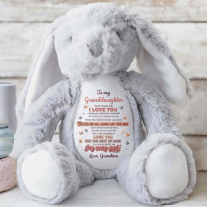 To My Granddaughter Never Forget I Love You Heart Butterfly - Personalized Stuffed Bunny - GDT703_BUN