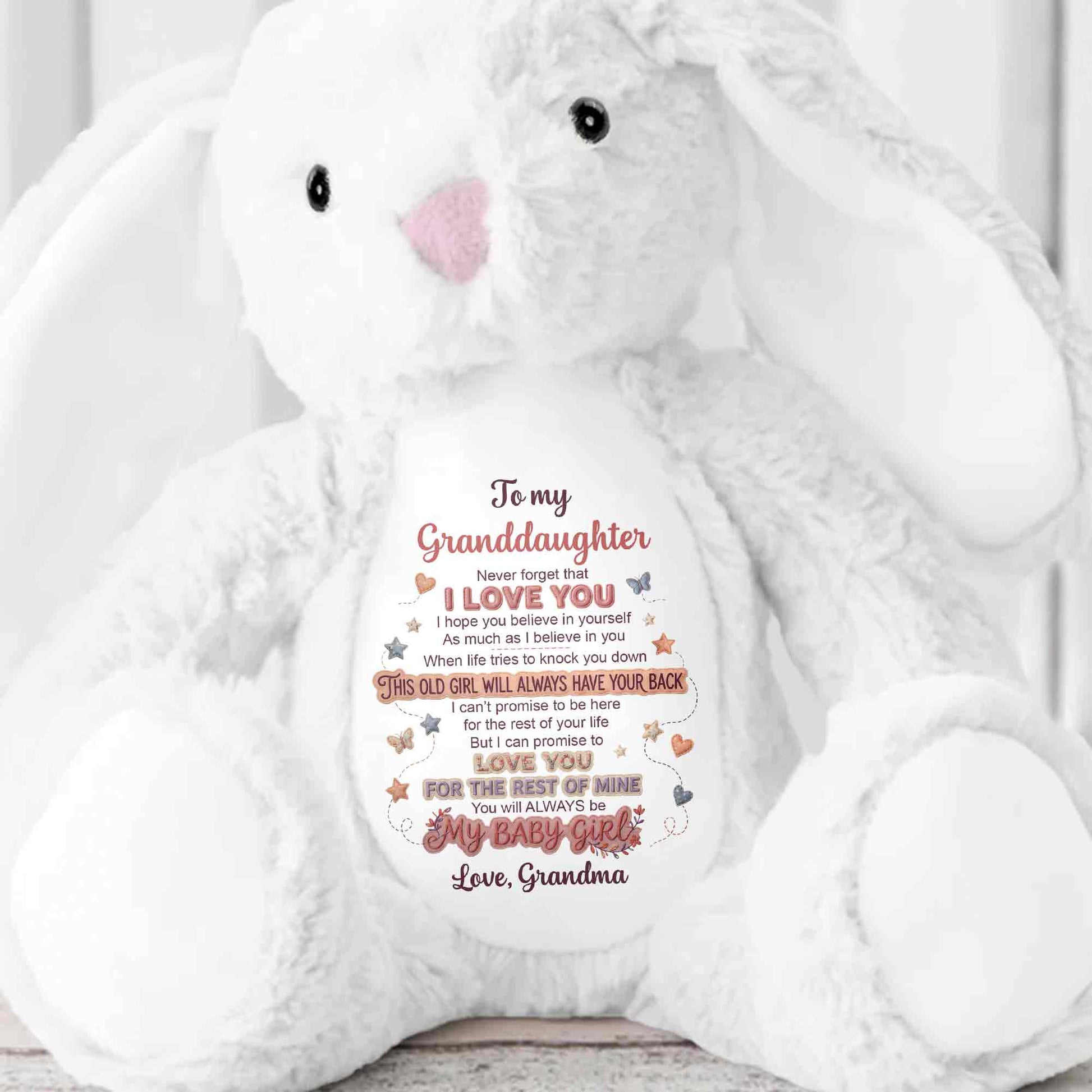 To My Granddaughter Never Forget I Love You Heart Butterfly - Personalized Stuffed Bunny - GDT703_BUN