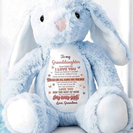 To My Granddaughter Never Forget I Love You Heart Butterfly - Personalized Stuffed Bunny - GDT703_BUN