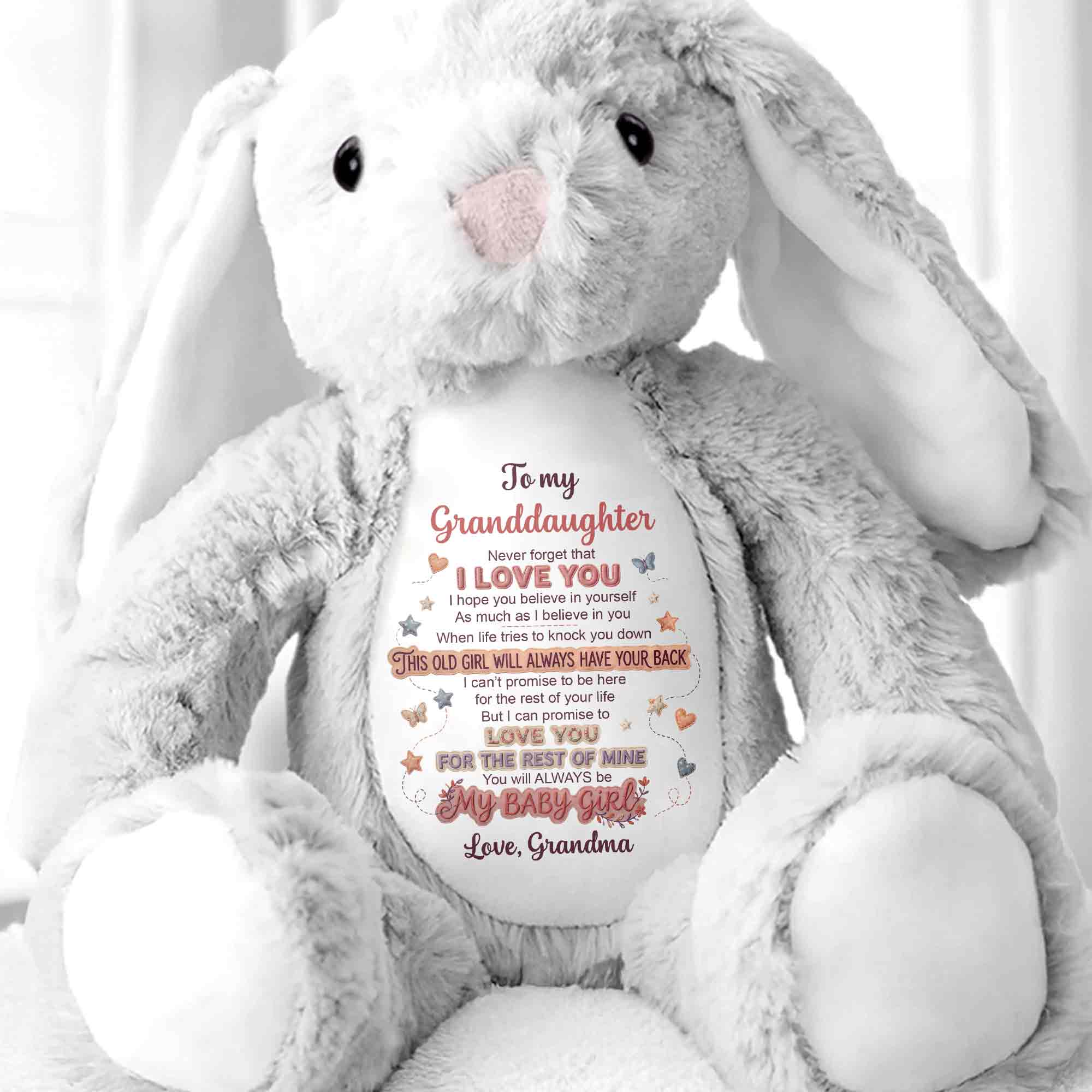 To My Granddaughter Never Forget I Love You Heart Butterfly - Personalized Stuffed Bunny - GDT703_BUN