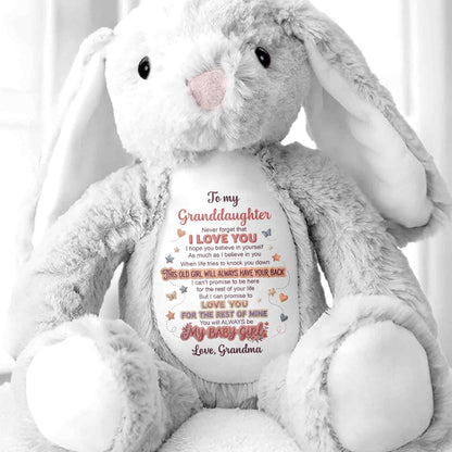 To My Granddaughter Never Forget I Love You Heart Butterfly - Personalized Stuffed Bunny - GDT703_BUN