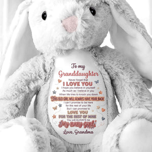 To My Granddaughter Never Forget I Love You Heart Butterfly - Personalized Stuffed Bunny - GDT703_BUN