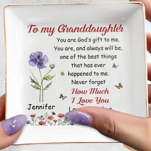 To My Granddaughter How Much I Love You Floral Butterfly - Personalized Custom Jewelry Dish, Square Ceramic Dish - GDT707_SCRD