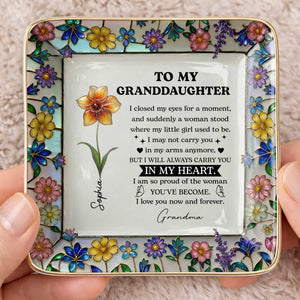 To My Daughter I Closed My Eyes For A Moment Birth Month Flowers - Personalized Custom Jewelry Dish, Ceramic Dish, Square Shape - GDT711_SCRF