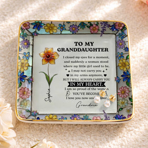 To My Daughter I Closed My Eyes For A Moment Birth Month Flowers - Personalized Custom Jewelry Dish, Ceramic Dish, Square Shape - GDT711_SCRF