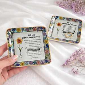 To My Daughter I Closed My Eyes For A Moment Birth Month Flowers - Personalized Custom Jewelry Dish, Ceramic Dish, Square Shape - GDT711_SCRF