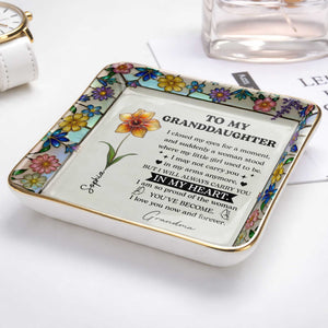 To My Daughter I Closed My Eyes For A Moment Birth Month Flowers - Personalized Custom Jewelry Dish, Ceramic Dish, Square Shape - GDT711_SCRF