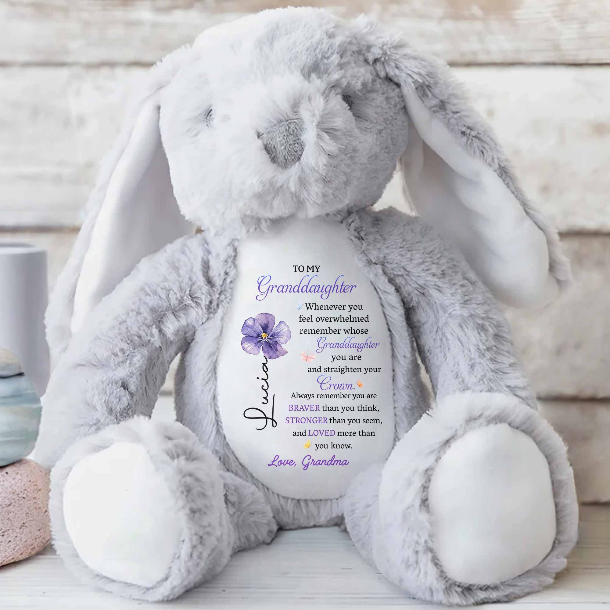 To My Granddaughter Straighten Your Crown Birth Month Flower - Personalized Stuffed Bunny - GDT715_BUN