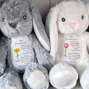 To My Granddaughter Straighten Your Crown Birth Month Flower - Personalized Stuffed Bunny - GDT715_BUN