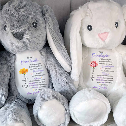 To My Granddaughter Straighten Your Crown Birth Month Flower - Personalized Stuffed Bunny - GDT715_BUN