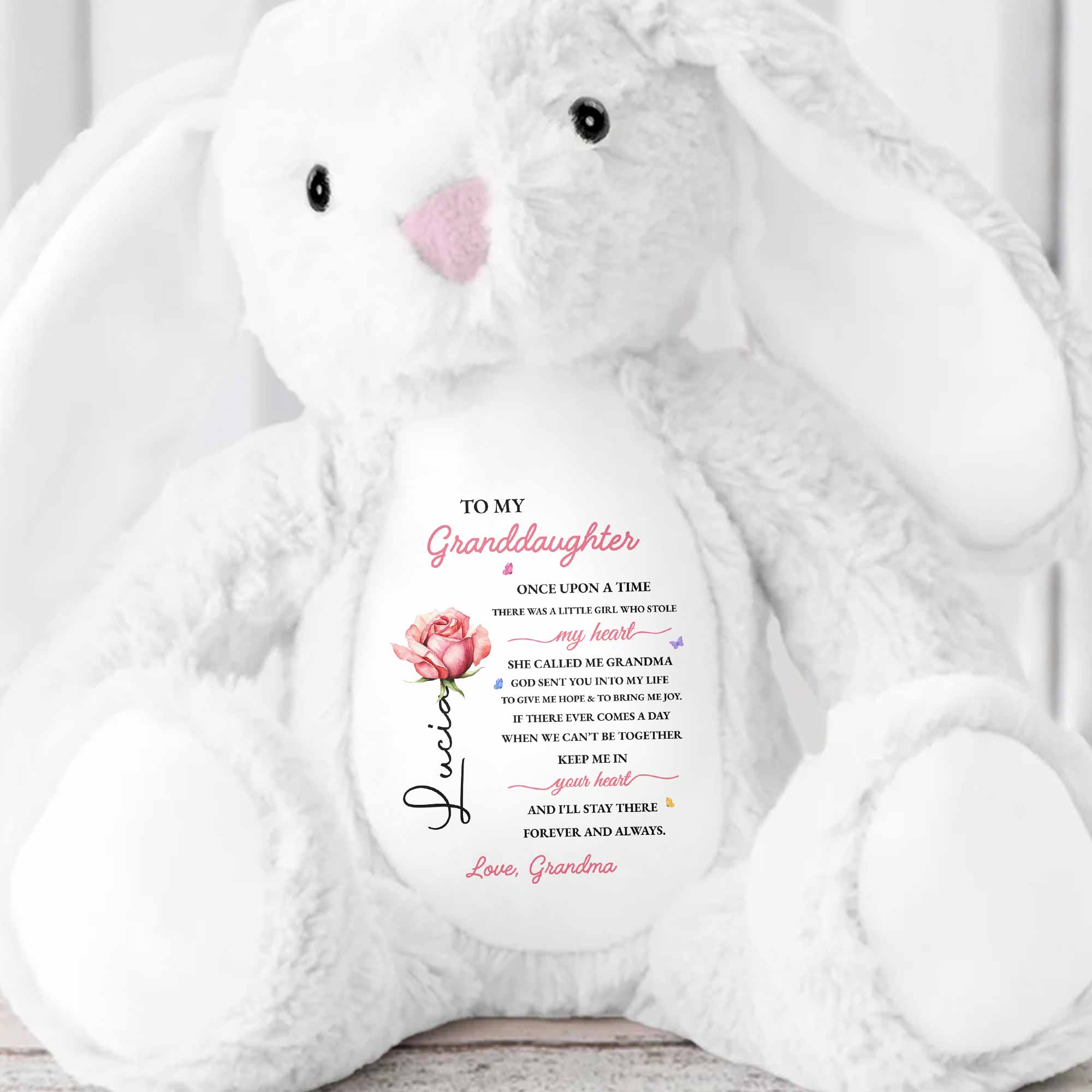 To My Granddaughter Once Upon A Time Stole My Heart Rose Flower - Personalized Stuffed Bunny - GDT716_BUN