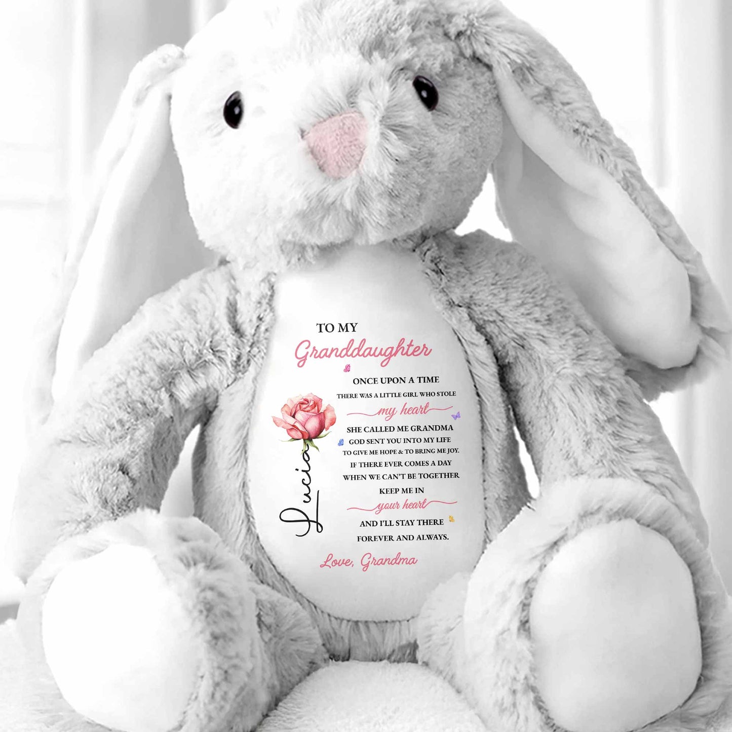 To My Granddaughter Once Upon A Time Stole My Heart Rose Flower - Personalized Stuffed Bunny - GDT716_BUN