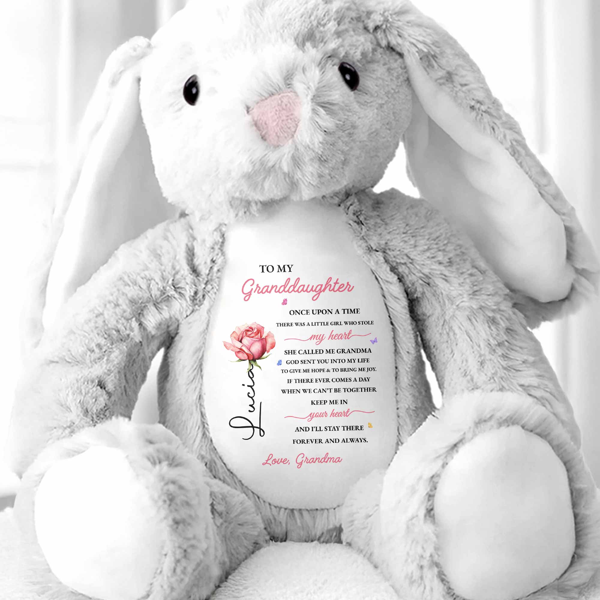 To My Granddaughter Once Upon A Time Stole My Heart Rose Flower - Personalized Stuffed Bunny - GDT716_BUN