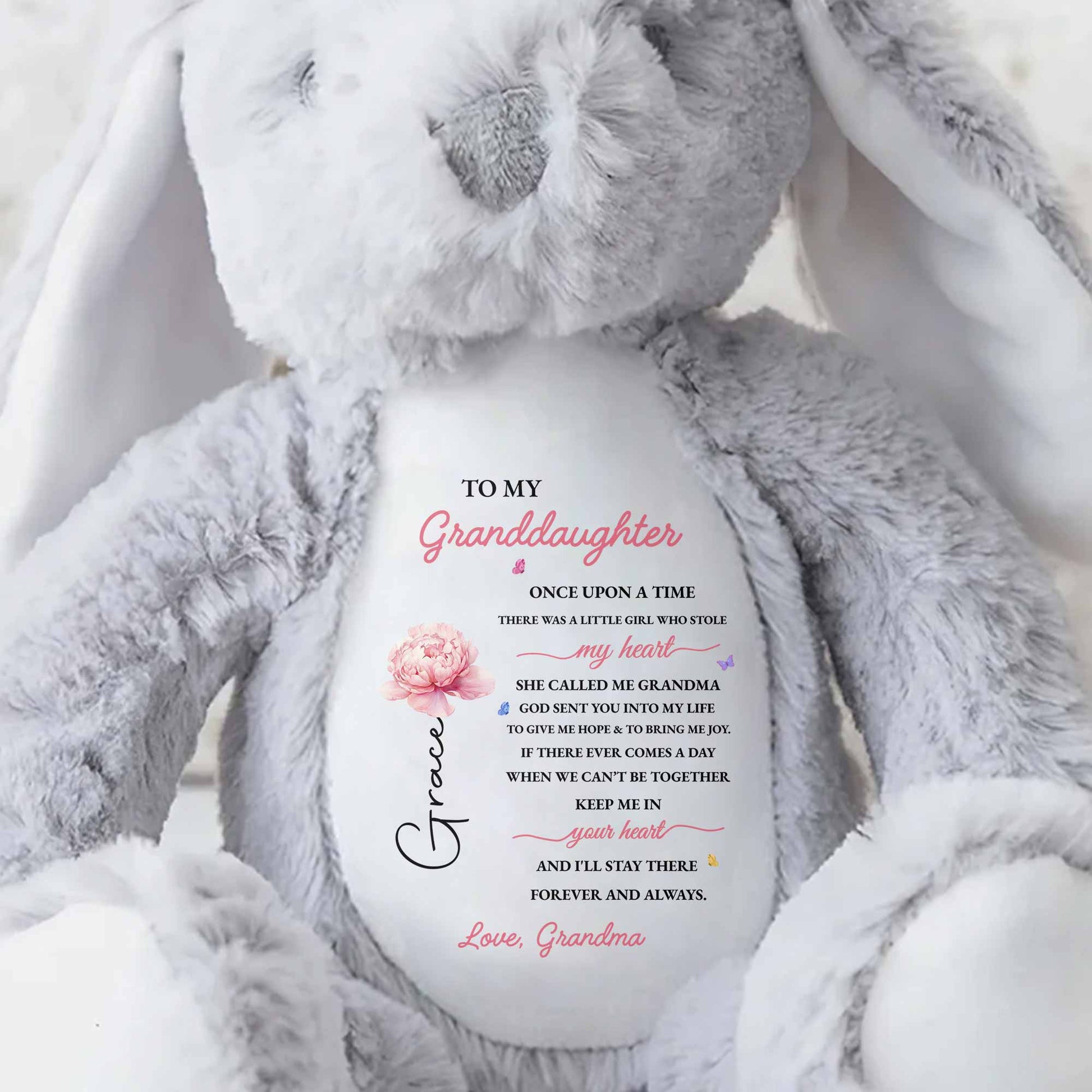 To My Granddaughter Once Upon A Time Stole My Heart Rose Flower - Personalized Stuffed Bunny - GDT716_BUN