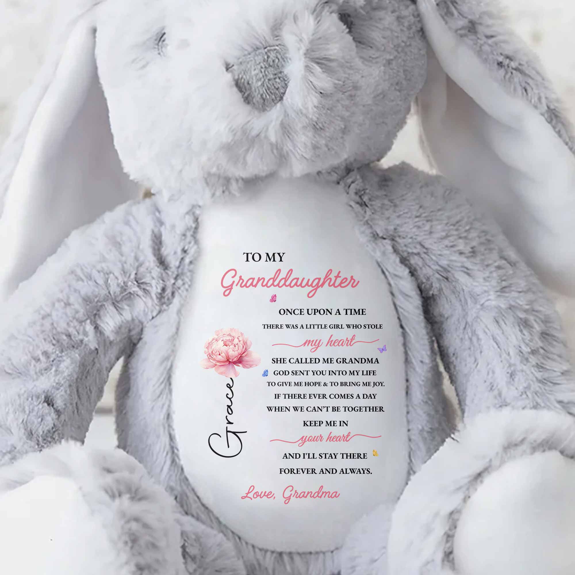 To My Granddaughter Once Upon A Time Stole My Heart Rose Flower - Personalized Stuffed Bunny - GDT716_BUN