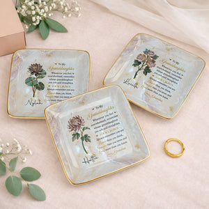 To My Granddaughter Straighten Your Crown Birth Month Flower Marble Jewelry Dish - Personalized Custom Jewelry Dish, Ceramic Dish, Square Shape - GDT733_SCRF