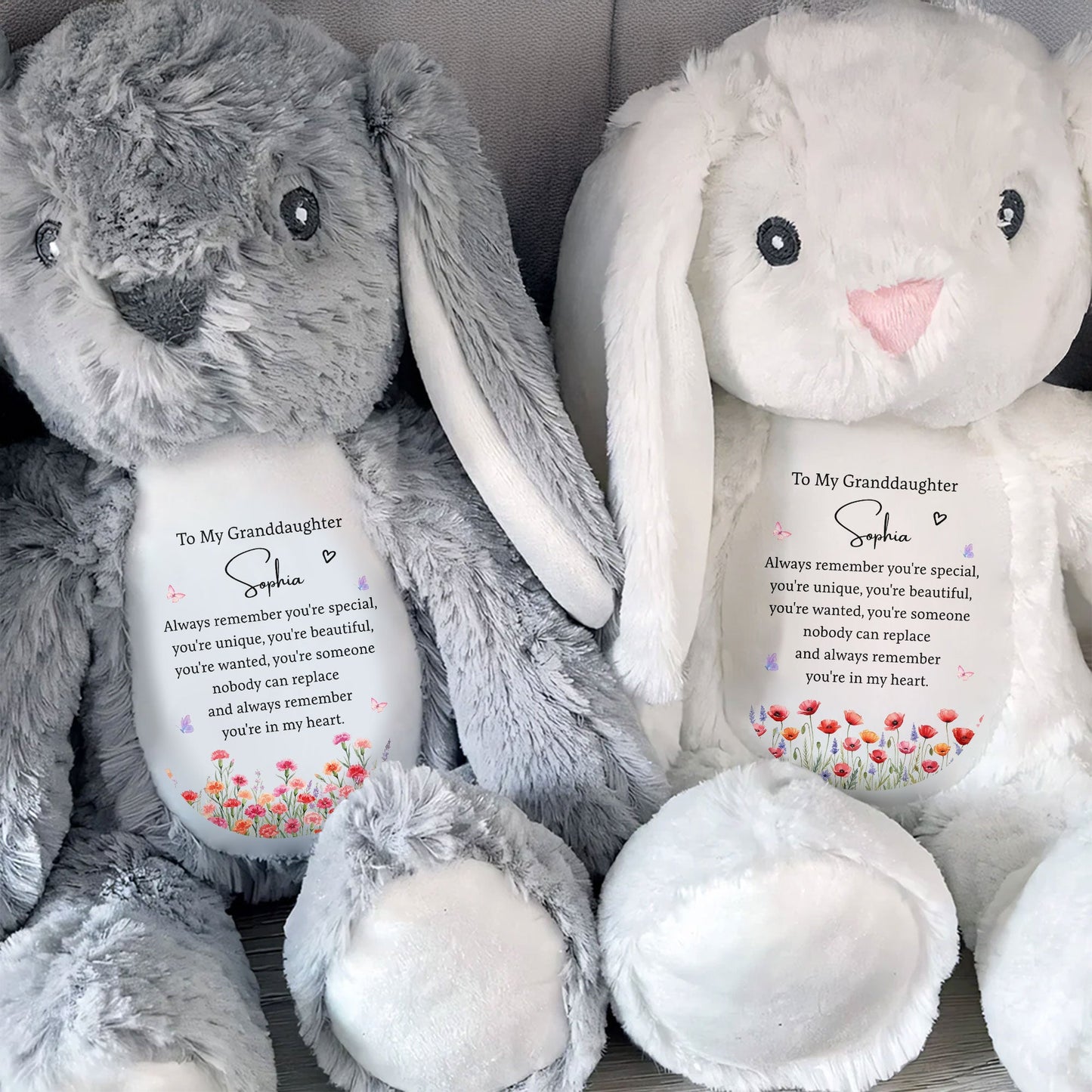 To My Granddaughter Always Remember You Are Special Flowers And Butterflies - Personalized Stuffed Bunny - GDT735_BUN
