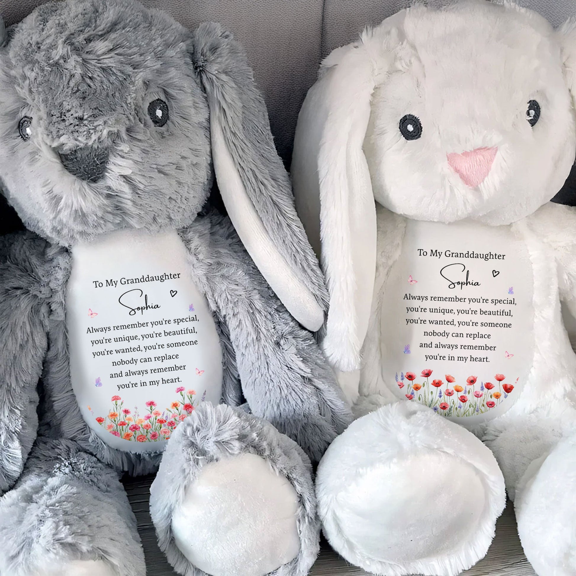 To My Granddaughter Always Remember You Are Special Flowers And Butterflies - Personalized Stuffed Bunny - GDT735_BUN