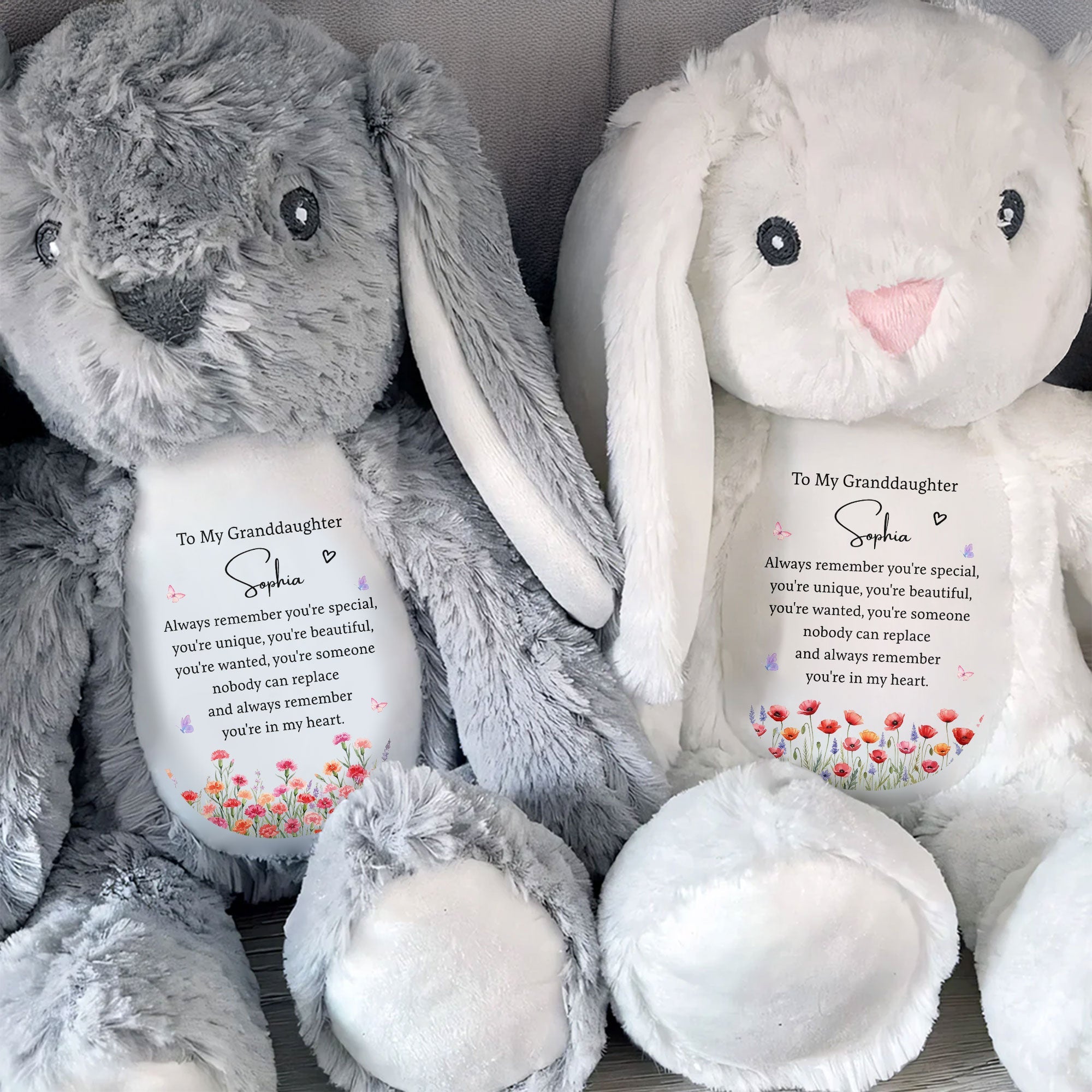 To My Granddaughter Always Remember You Are Special Flowers And Butterflies - Personalized Stuffed Bunny - GDT735_BUN