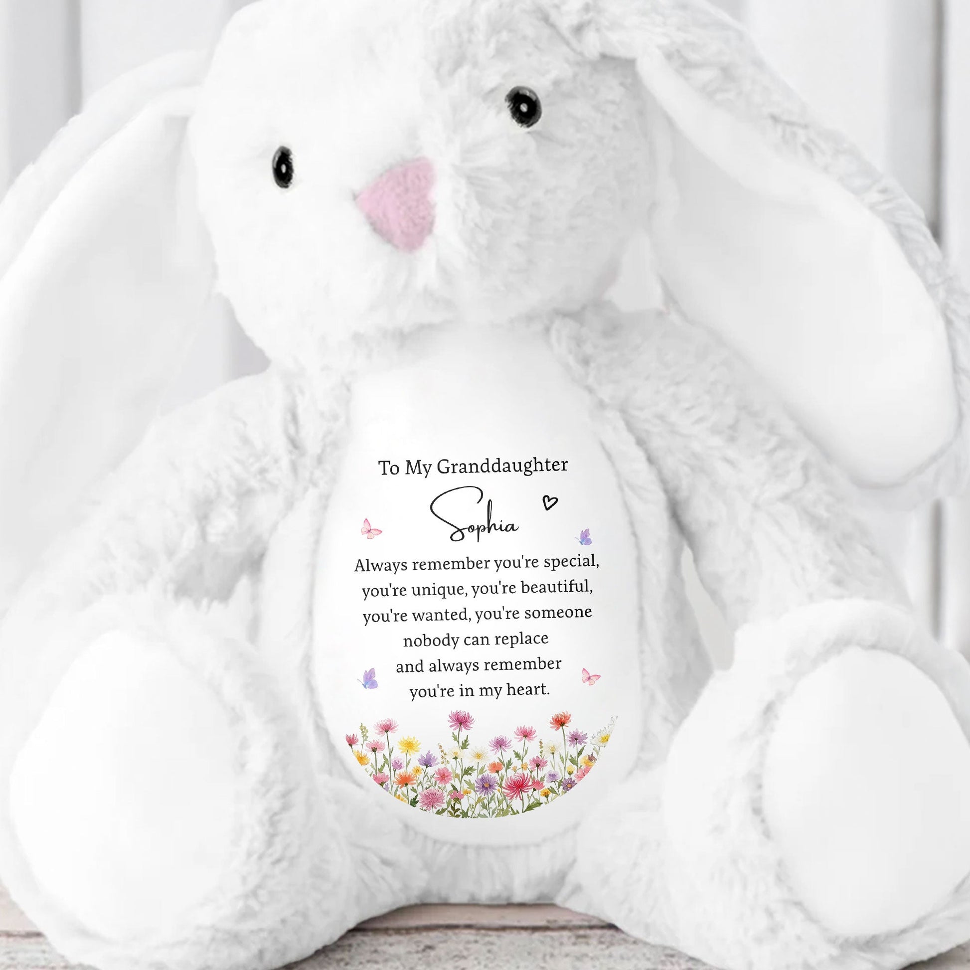 To My Granddaughter Always Remember You Are Special Flowers And Butterflies - Personalized Stuffed Bunny - GDT735_BUN
