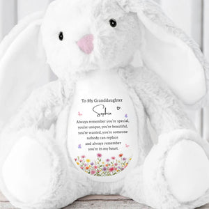 To My Granddaughter Always Remember You Are Special Flowers And Butterflies - Personalized Stuffed Bunny - GDT735_BUN