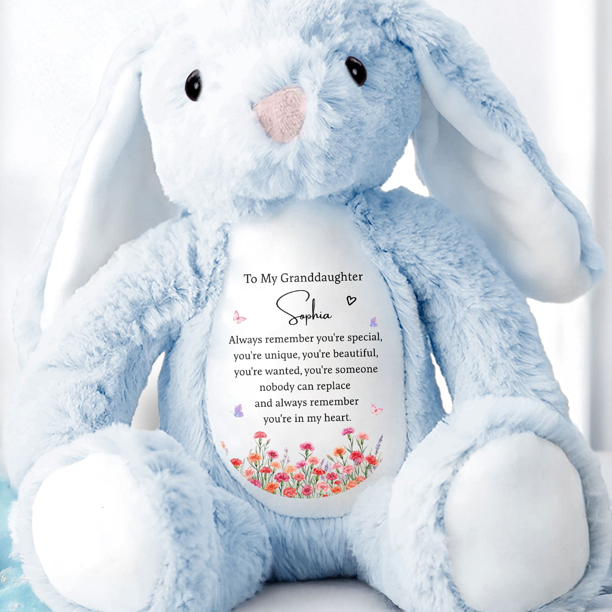 To My Granddaughter Always Remember You Are Special Flowers And Butterflies - Personalized Stuffed Bunny - GDT735_BUN