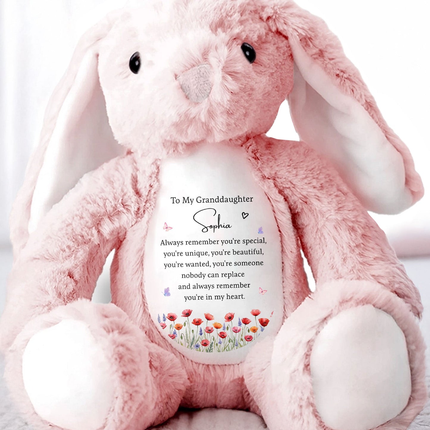 To My Granddaughter Always Remember You Are Special Flowers And Butterflies - Personalized Stuffed Bunny - GDT735_BUN