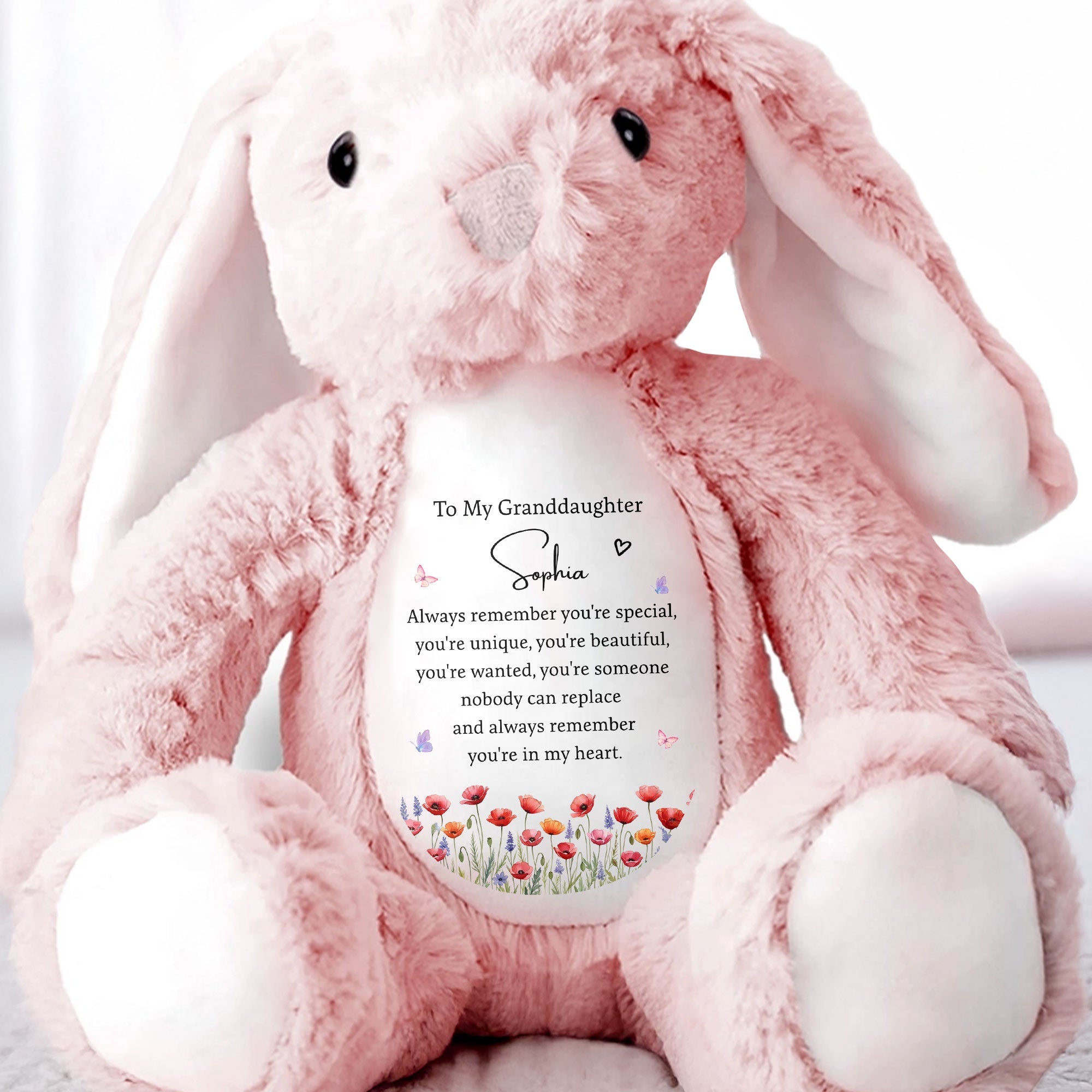 To My Granddaughter Always Remember You Are Special Flowers And Butterflies - Personalized Stuffed Bunny - GDT735_BUN
