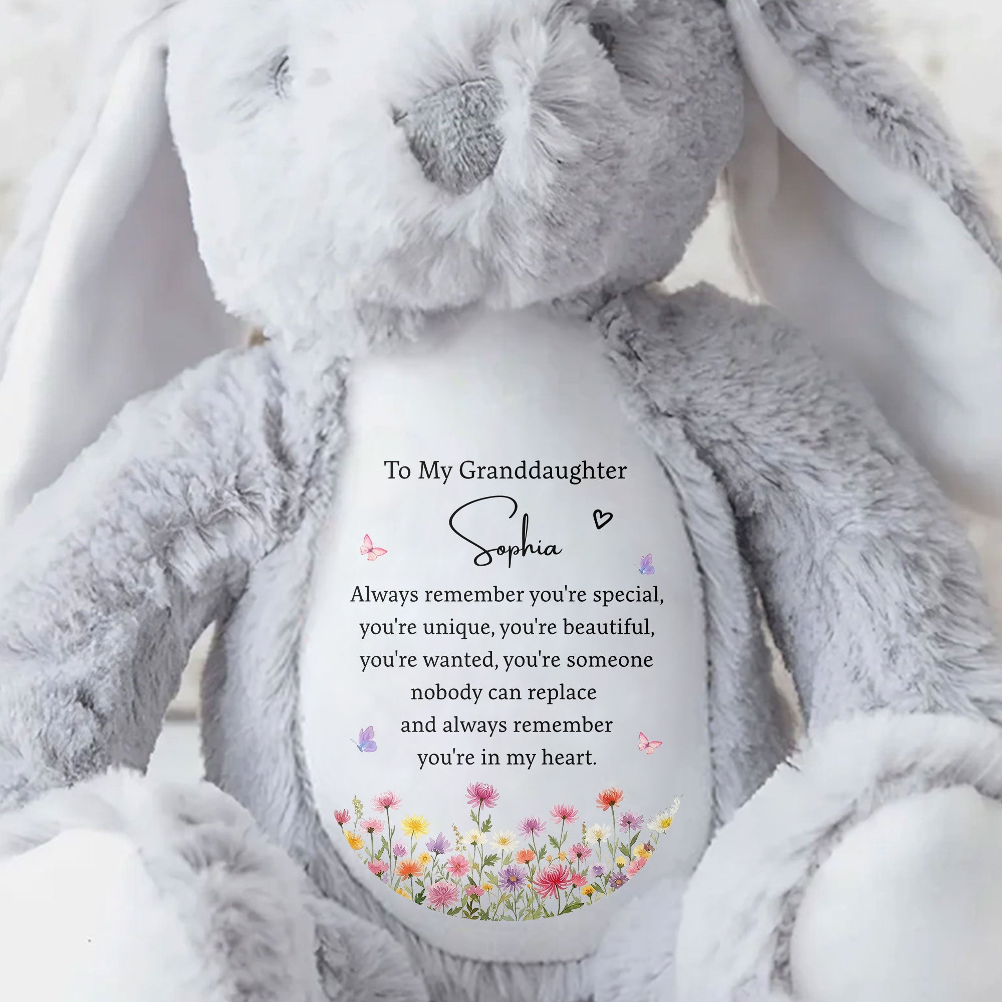 To My Granddaughter Always Remember You Are Special Flowers And Butterflies - Personalized Stuffed Bunny - GDT735_BUN