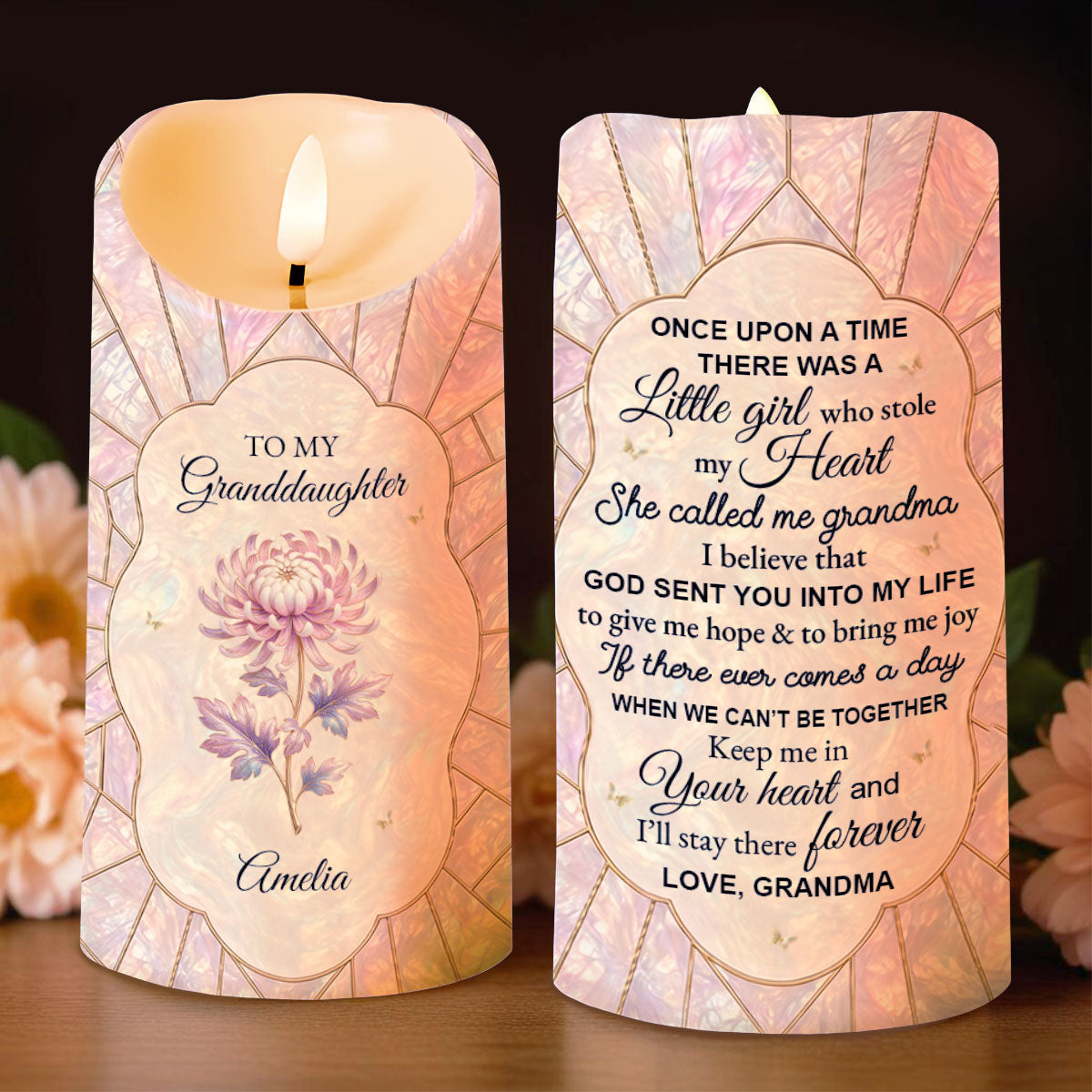 To My Granddaughter Once Upon A Time Mother Of Pearl Flower - Personalized Custom LED Candle - GDT736_LECA
