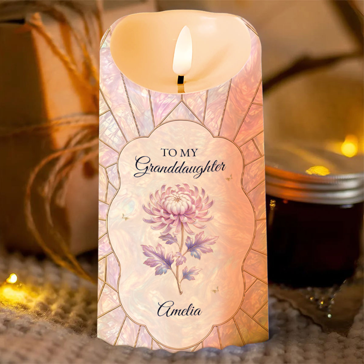 To My Granddaughter Once Upon A Time Mother Of Pearl Flower - Personalized Custom LED Candle - GDT736_LECA