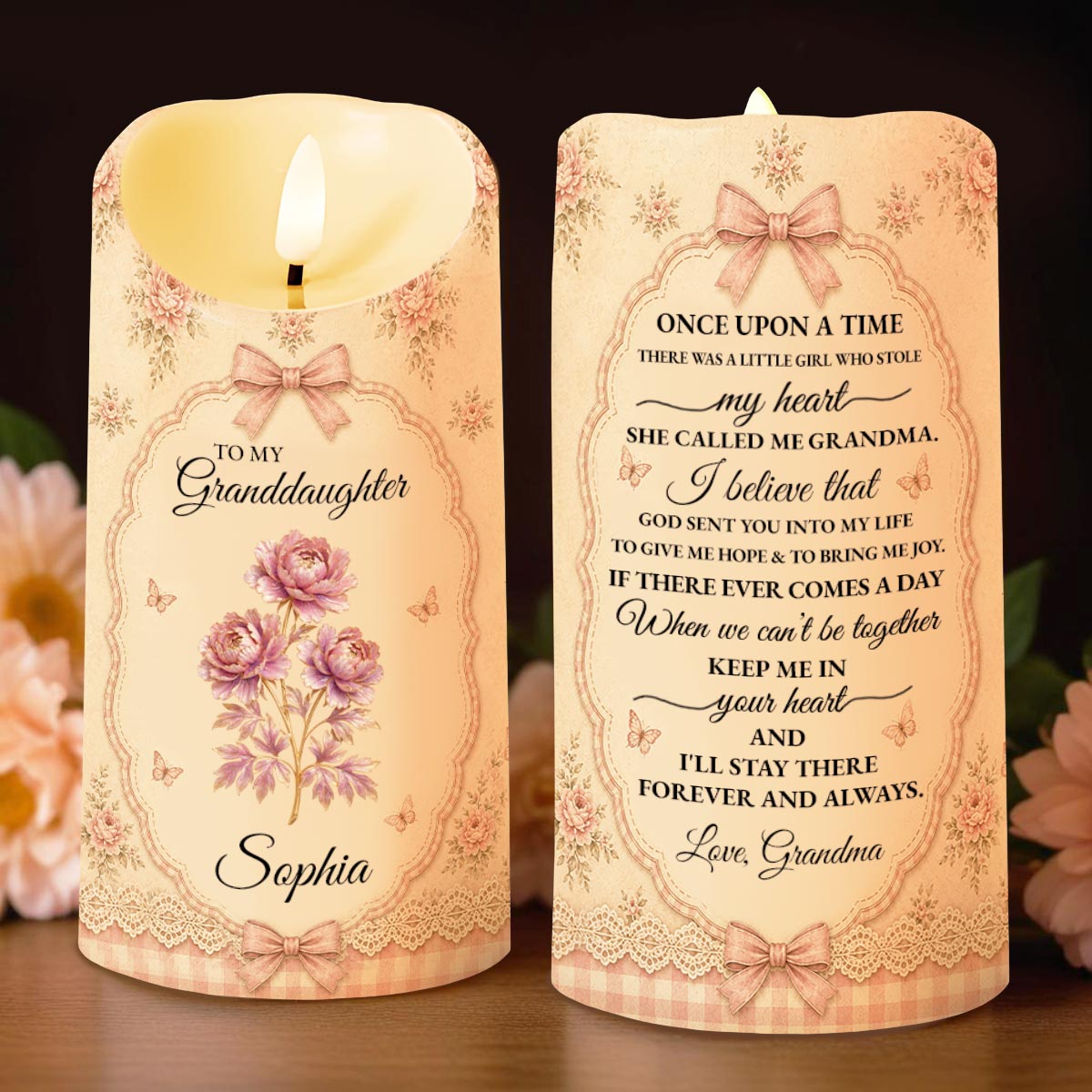 To My Granddaughter Once Upon A Time Flower Butterfly - Personalized Custom LED Candle - GDT739_LECA
