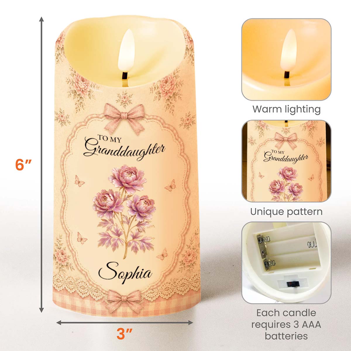 To My Granddaughter Once Upon A Time Flower Butterfly - Personalized Custom LED Candle - GDT739_LECA